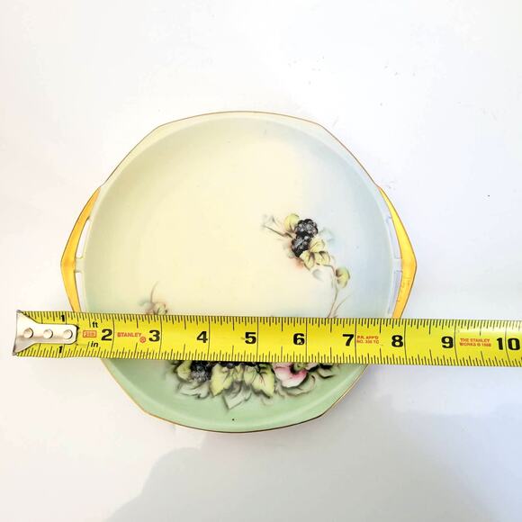 Vintage M Z Austria Painted Trinket Plate Black Berry Flowers Leaves Gold Accent - Picture 9 of 11